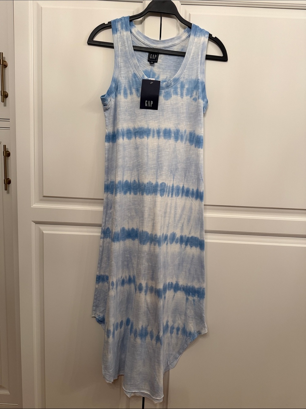 GAP Blues & White Tie-Dye cotton/modal Tank Dress with rounded hem. XS NWT